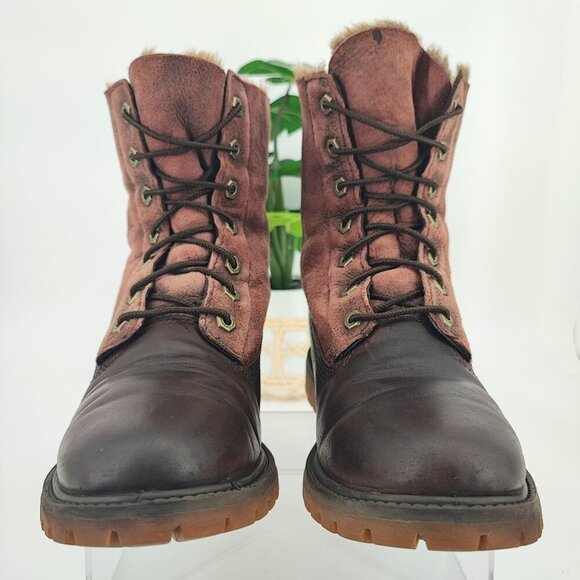 Timberland Woman’s  Brown Leather Sherpa Boots Size 8M - Picture 2 of 8